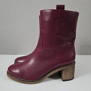 Free People Tabby Ankle Boot Block Heel Wild Mulberry Leather Shoe EU Size 39